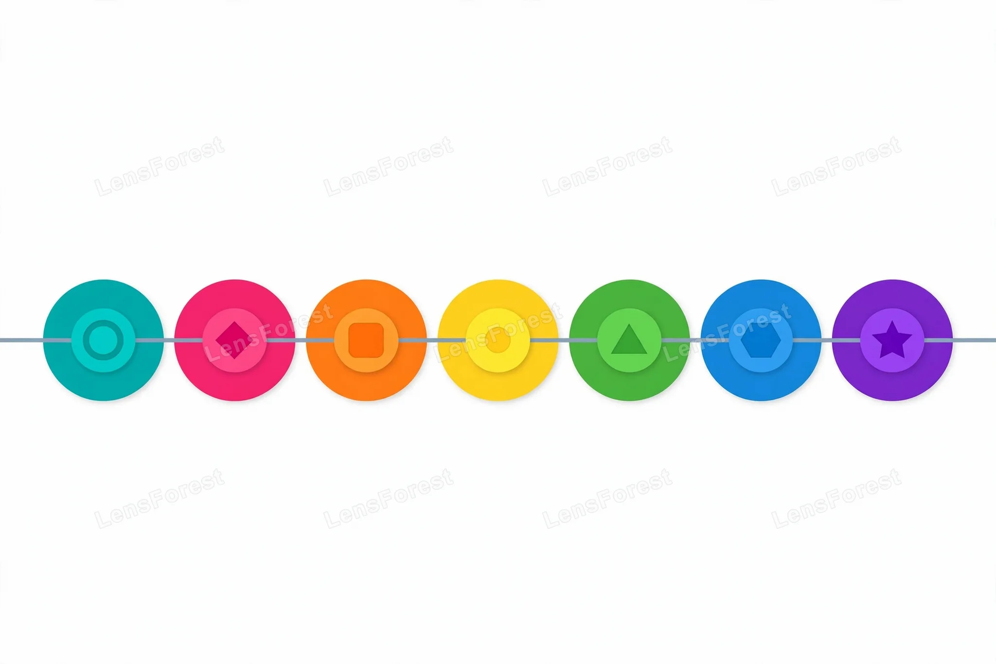 A colorful set of infographic timeline elements with circles, arrows and milestone markers on a clean background