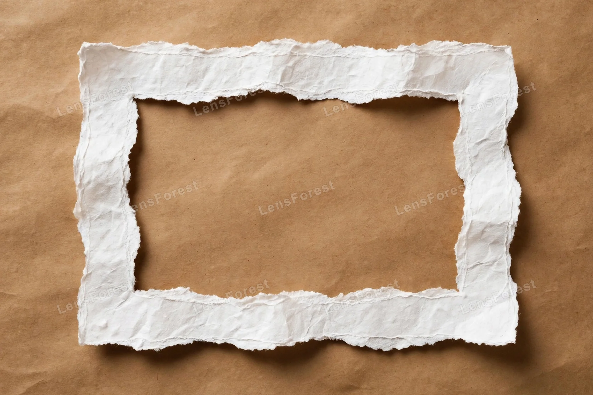 A torn paper frame border on a kraft background, with a blank center for text and a handmade feel